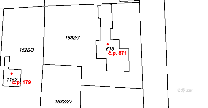 Unhošť 571 na parcele st. 613 v KÚ Unhošť, Katastrální mapa