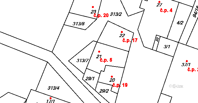 Noutonice 5, Lichoceves na parcele st. 21 v KÚ Noutonice, Katastrální mapa