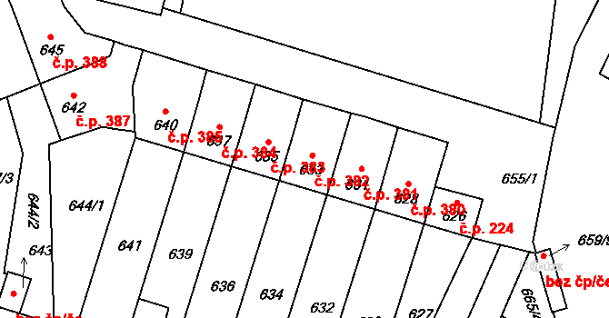 Veselí nad Lužnicí I 382, Veselí nad Lužnicí na parcele st. 633 v KÚ Veselí nad Lužnicí, Katastrální mapa