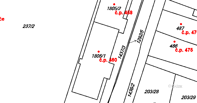 Přeštice 460 na parcele st. 1805/1 v KÚ Přeštice, Katastrální mapa