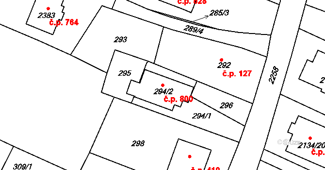 Krásné Pole 800, Ostrava na parcele st. 294/2 v KÚ Krásné Pole, Katastrální mapa