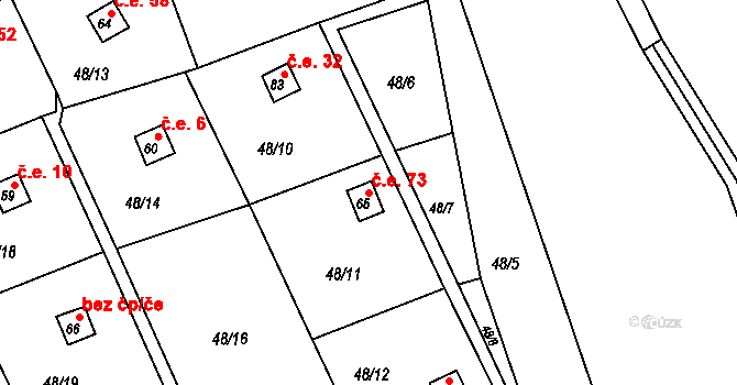 Lhotky 73, Kramolna na parcele st. 65 v KÚ Lhotky, Katastrální mapa