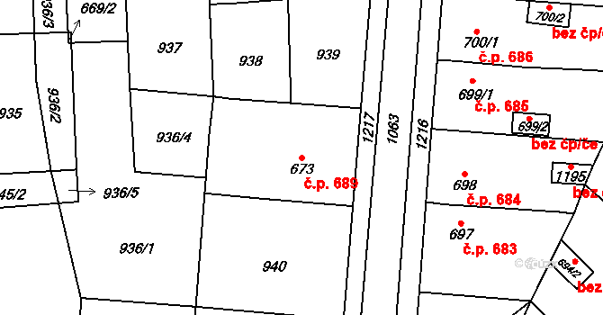 Svítkov 689, Pardubice na parcele st. 673 v KÚ Svítkov, Katastrální mapa
