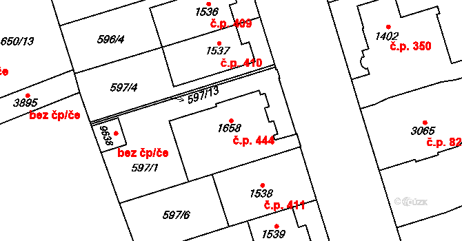 Bílé Předměstí 444, Pardubice na parcele st. 1658 v KÚ Pardubice, Katastrální mapa