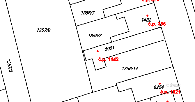 Bílé Předměstí 1142, Pardubice na parcele st. 3901 v KÚ Pardubice, Katastrální mapa