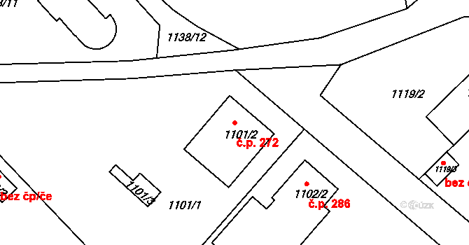 Olomučany 272 na parcele st. 1101/2 v KÚ Olomučany, Katastrální mapa