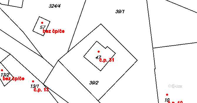 Olšovice 31 na parcele st. 47 v KÚ Olšovice, Katastrální mapa