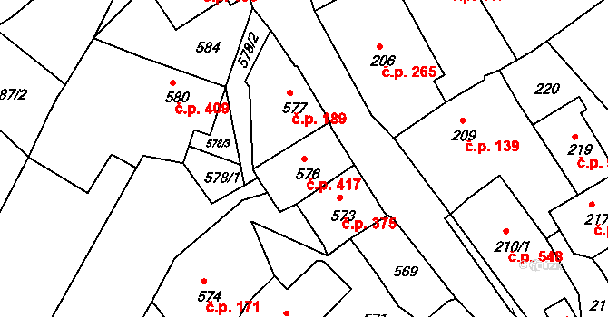 Štramberk 417 na parcele st. 576 v KÚ Štramberk, Katastrální mapa