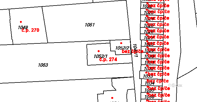 Šenov u Nového Jičína 274 na parcele st. 1052/1 v KÚ Šenov u Nového Jičína, Katastrální mapa