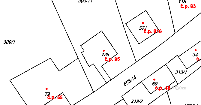 Lubina 95, Kopřivnice na parcele st. 125 v KÚ Drnholec nad Lubinou, Katastrální mapa
