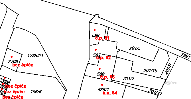 Plešivec 62, Český Krumlov na parcele st. 587 v KÚ Český Krumlov, Katastrální mapa