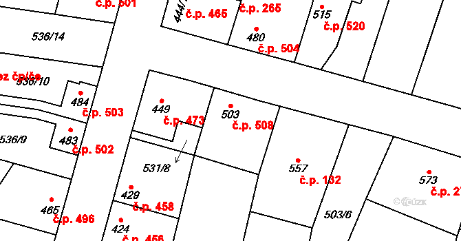 Lenešice 508 na parcele st. 503 v KÚ Lenešice, Katastrální mapa
