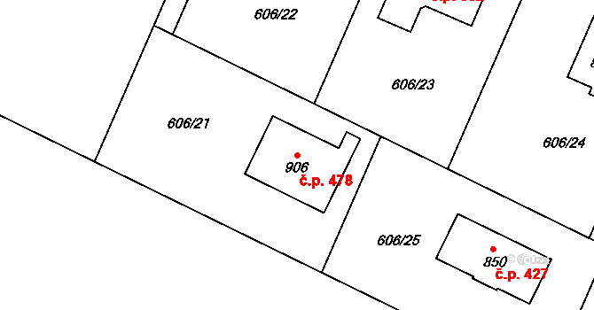 Lučina 478 na parcele st. 906 v KÚ Lučina, Katastrální mapa