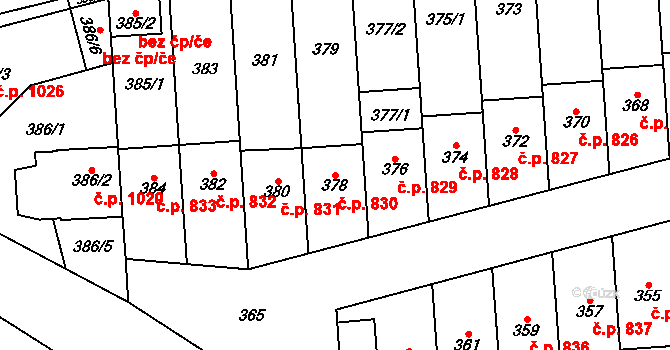 Pohořelice 830 na parcele st. 378 v KÚ Pohořelice nad Jihlavou, Katastrální mapa
