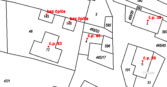 Hrochov 45, Lipová na parcele st. 4 v KÚ Hrochov, Katastrální mapa