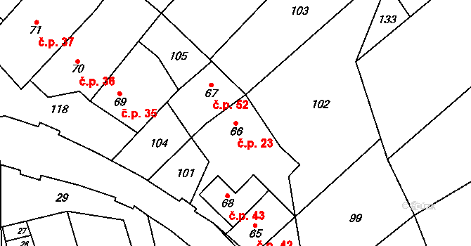 Hamry 23, Plumlov na parcele st. 66 v KÚ Hamry, Katastrální mapa