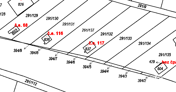 Černčice 117 na parcele st. 837 v KÚ Černčice u Loun, Katastrální mapa