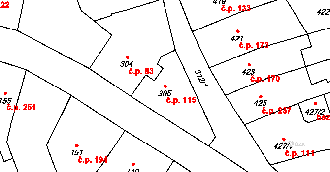 Přerov VI-Újezdec 115, Přerov na parcele st. 305 v KÚ Újezdec u Přerova, Katastrální mapa
