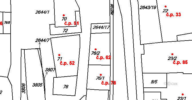 Lipník nad Bečvou VI-Loučka 62, Lipník nad Bečvou na parcele st. 76/2 v KÚ Loučka, Katastrální mapa