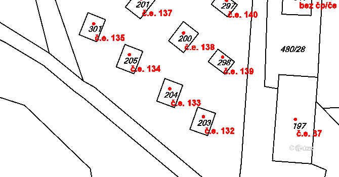 Klášter 133, Teplá na parcele st. 204 v KÚ Klášter Teplá, Katastrální mapa