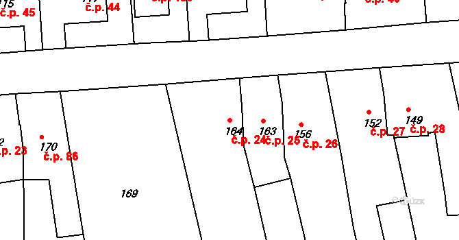 Pávov 24, Jihlava na parcele st. 164 v KÚ Pávov, Katastrální mapa