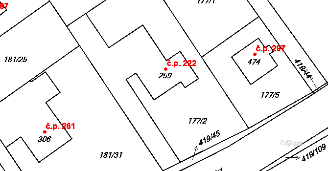 Horní Datyně 222, Vratimov na parcele st. 259 v KÚ Horní Datyně, Katastrální mapa