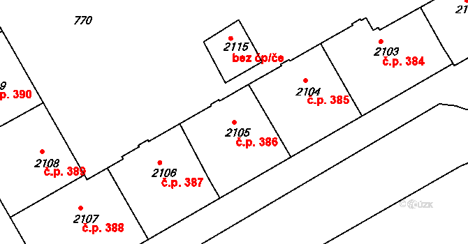 Lyžbice 386, Třinec na parcele st. 2105 v KÚ Lyžbice, Katastrální mapa