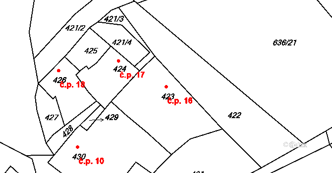 Kňovičky 16, Kňovice na parcele st. 423 v KÚ Kňovice, Katastrální mapa