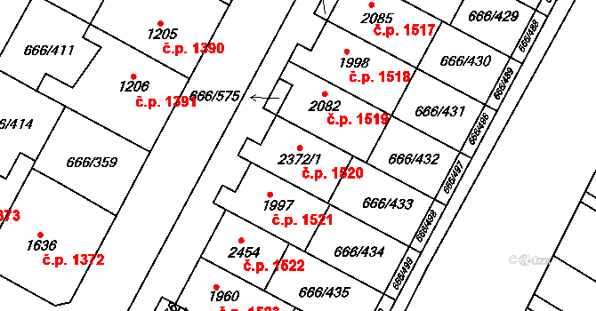 Veselí nad Moravou 1520 na parcele st. 2372/1 v KÚ Veselí-Předměstí, Katastrální mapa