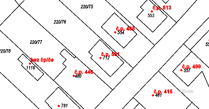 Luka nad Jihlavou 581 na parcele st. 712 v KÚ Luka nad Jihlavou, Katastrální mapa