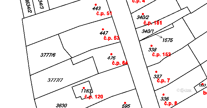 Hamiltony 64, Vyškov na parcele st. 476 v KÚ Dědice u Vyškova, Katastrální mapa