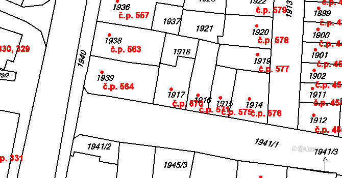 Slavkov u Brna 570 na parcele st. 1917 v KÚ Slavkov u Brna, Katastrální mapa