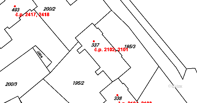 Šumperk 2101,2102 na parcele st. 337 v KÚ Dolní Temenice, Katastrální mapa