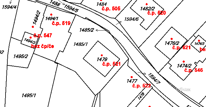 České Velenice 521 na parcele st. 1479 v KÚ České Velenice, Katastrální mapa