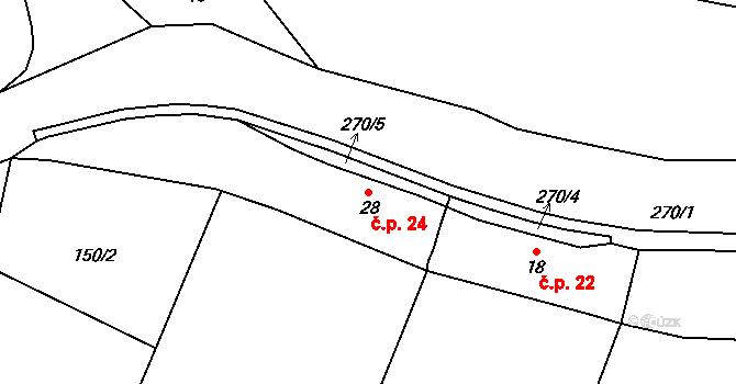 Krňovice 24, Třebechovice pod Orebem na parcele st. 28 v KÚ Krňovice, Katastrální mapa