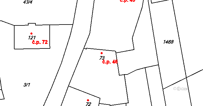 Roželov 46, Hvožďany na parcele st. 73 v KÚ Roželov, Katastrální mapa