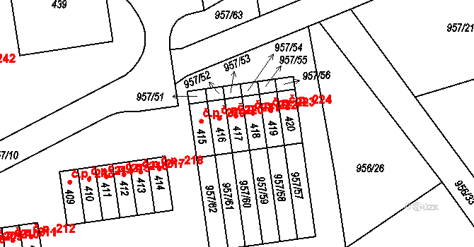 Chvalšiny 221 na parcele st. 417 v KÚ Chvalšiny, Katastrální mapa