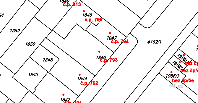 Roudnice nad Labem 793 na parcele st. 1846 v KÚ Roudnice nad Labem, Katastrální mapa
