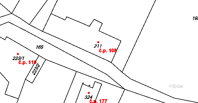 Vojice 108, Podhorní Újezd a Vojice na parcele st. 211 v KÚ Vojice, Katastrální mapa