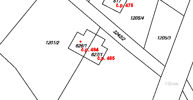 Dolní Podluží 485 na parcele st. 627/1 v KÚ Dolní Podluží, Katastrální mapa