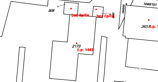 Rožnov pod Radhoštěm 1443 na parcele st. 2173 v KÚ Rožnov pod Radhoštěm, Katastrální mapa