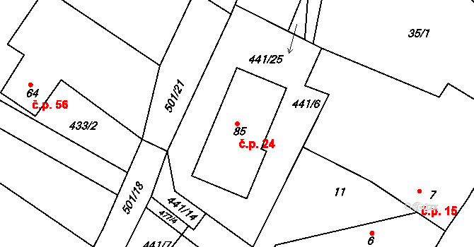 Volenice 24 na parcele st. 85 v KÚ Volenice u Březnice, Katastrální mapa