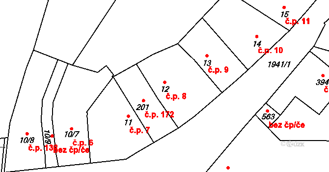 Sedlice 8 na parcele st. 12 v KÚ Sedlice u Blatné, Katastrální mapa