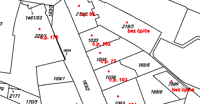 Jejkov 72, Třebíč na parcele st. 1038 v KÚ Třebíč, Katastrální mapa
