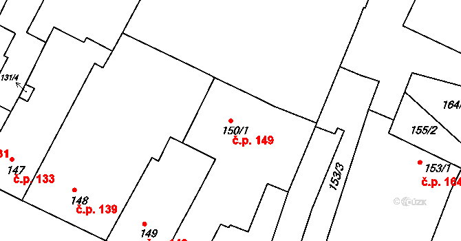 Trnitá 149, Brno na parcele st. 150/1 v KÚ Trnitá, Katastrální mapa