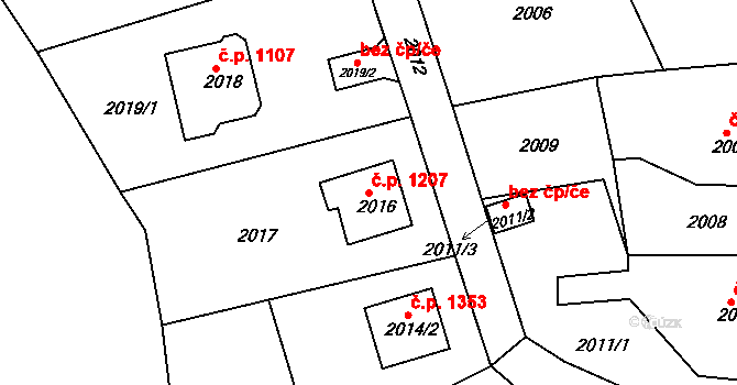Smržovka 1207 na parcele st. 2016 v KÚ Smržovka, Katastrální mapa