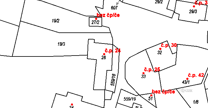 Hořany 24, Zbrašín na parcele st. 26 v KÚ Hořany u Zbrašína, Katastrální mapa