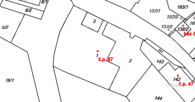 Ludíkov 57 na parcele st. 1 v KÚ Ludíkov, Katastrální mapa