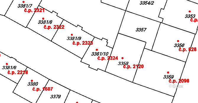 Teplice 2324 na parcele st. 3381/10 v KÚ Teplice, Katastrální mapa
