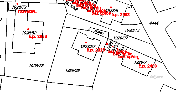 Teplice 2926 na parcele st. 1928/57 v KÚ Teplice, Katastrální mapa
